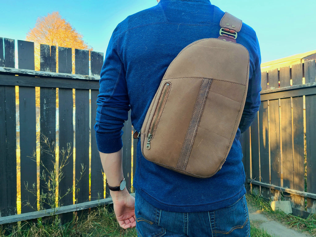 Leather Sling Bag - DIY Leather Pattern PDF Tutorial with Video - Traveller's Day Pack
