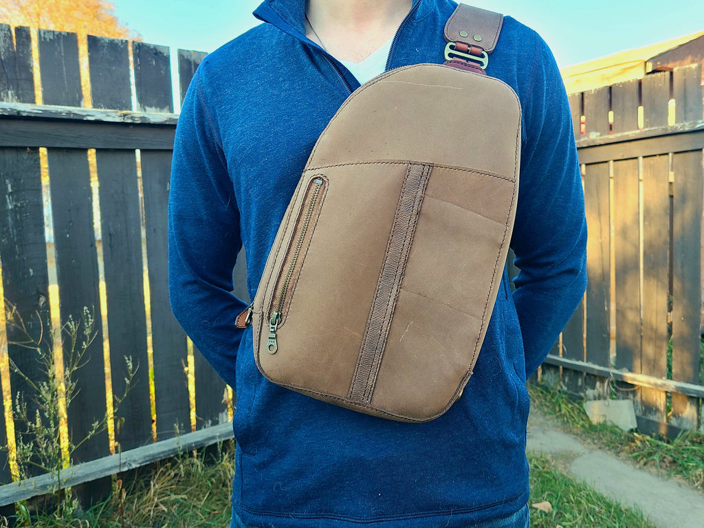 Leather Sling Bag - DIY Leather Pattern PDF Tutorial with Video - Traveller's Day Pack